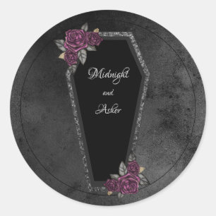 Sticker Rond Cercueil Roses grises noires Étincelles Mariage Ha