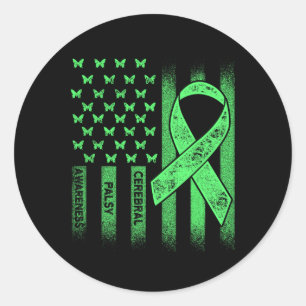 Sticker Rond Cérébral Palsy Cp Sensibilisation Usa Drapeau Guer
