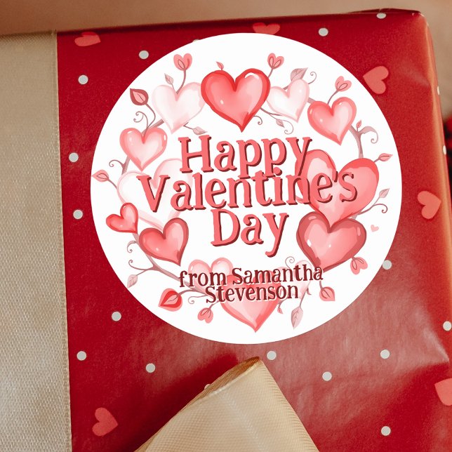 Sticker Rond Cérémonie des Coeurs d'aquarelle Saint-Valentin (Créateur téléchargé)