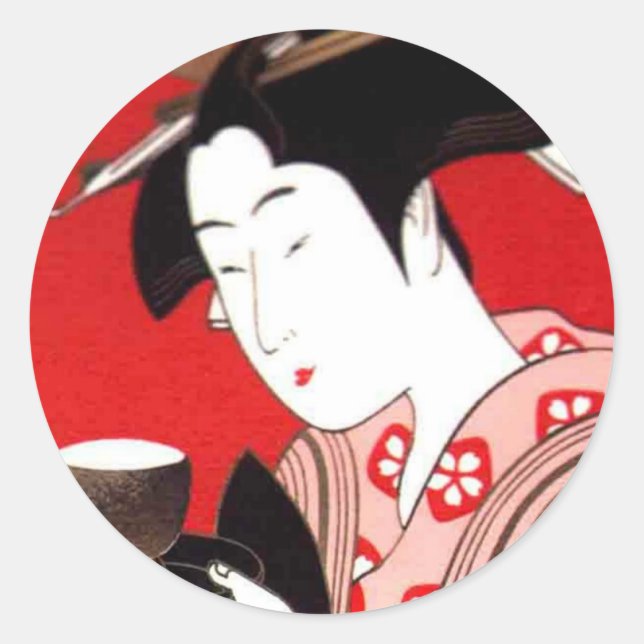 Sticker Rond Cérémonie japonaise du thé de dame Art Imprimer (Devant)