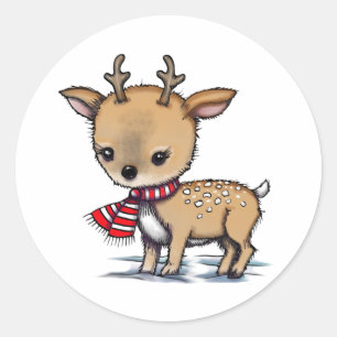 Sticker Rond Cerf adorable avec écharpe, illustration d'art
