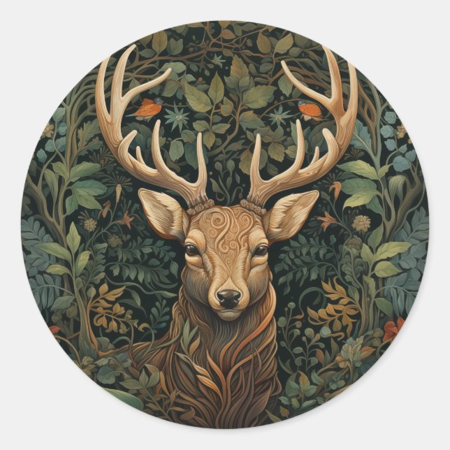 Sticker Rond Cerf avec Antlers dans la Forêt Magique (Devant)