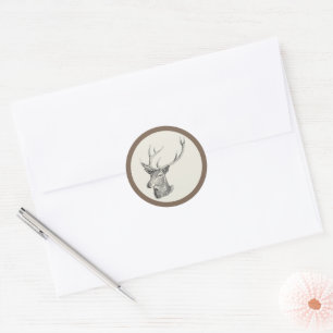 Sticker Rond Cerf Buck Head avec Antlers Black and White Art