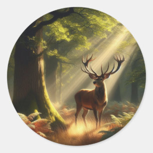 Sticker Rond Cerf dans la forêt matinale
