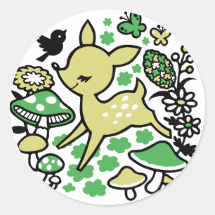 Sticker Rond Cerf dans la forêt - vert