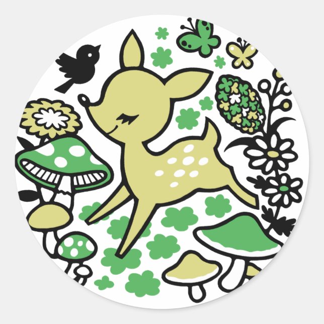 Sticker Rond Cerf dans la forêt - vert (Devant)