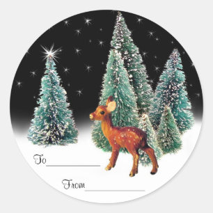 Sticker Rond Cerf dans Starry Woods Tags cadeaux