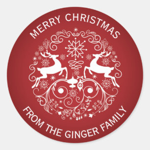 Sticker rond cerf de Noël et tourbillons Joyeux