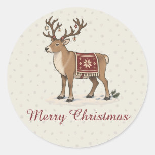 Sticker Rond Cerf de Noël nordique avec couverture folklorique
