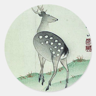 Sticker Rond Cerf en automne Ukiyoe