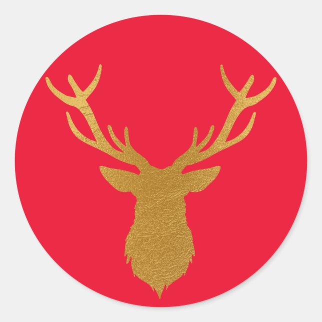 Sticker Rond Cerf en papier d'or Vacances Rouge (Devant)