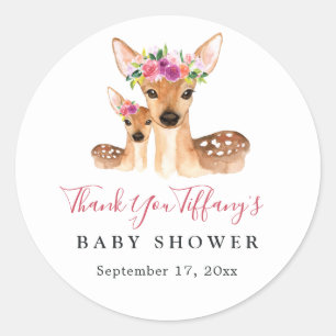 Sticker Rond Cerf Maman Et Bébé Floral Merci Baby Shower