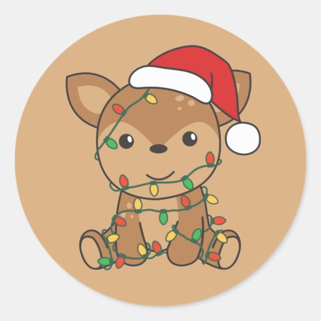 Sticker Rond Cerf Noël Animaux d'hiver Cerf Classic Round S (Devant)