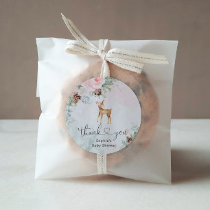 Sticker Rond Cerf nouveau-né rose pastel merci hiver
