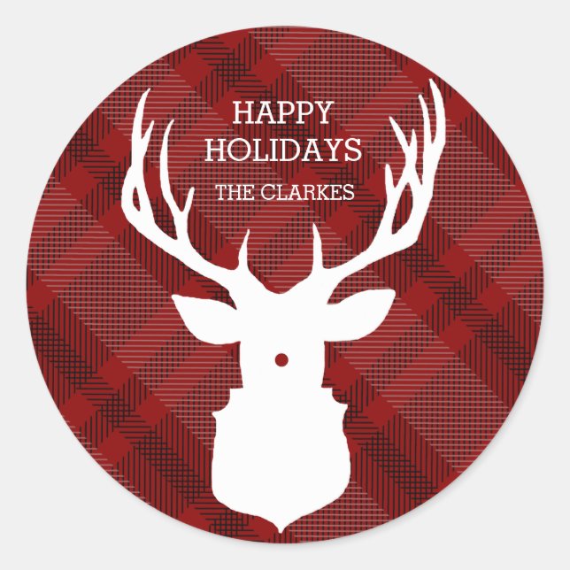 Sticker Rond Cerf RUSTIQUE | RED PLAID | STYLISH HOLIDAY STICKE (Devant)