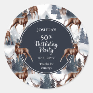 Sticker Rond Cerf rustique Woodsy Forêt 50ème anniversaire fê