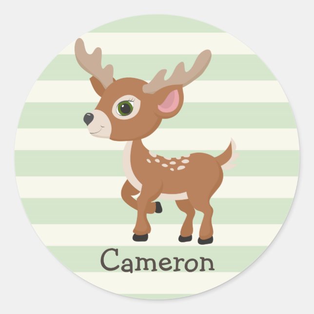 Sticker Rond Cerf sur Pastel Green Stripes (Devant)