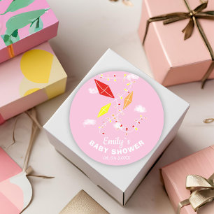 Sticker Rond Cerfs-volants dans le Baby shower de fille rose Sk