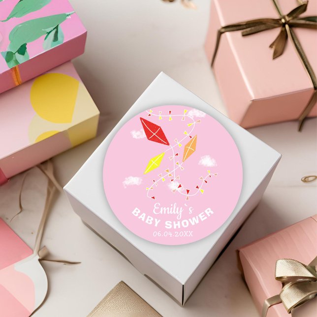 Sticker Rond Cerfs-volants dans le Baby shower de fille rose Sk (Créateur téléchargé)