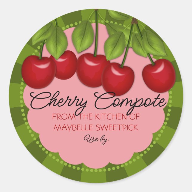 Sticker Rond cerise cerise fruits conserve personnalisée (Devant)