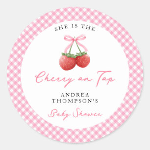 Sticker Rond Cerise de Bow rose sur le Baby shower supérieur En