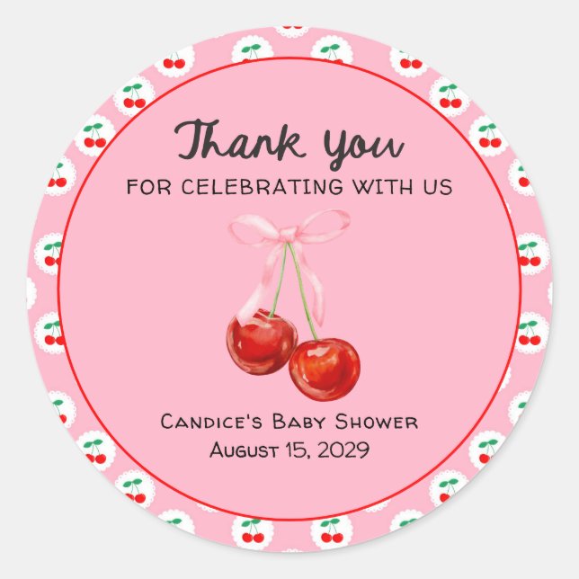 Sticker Rond Cerise de coqette sur le Baby shower de Merci supé (Devant)