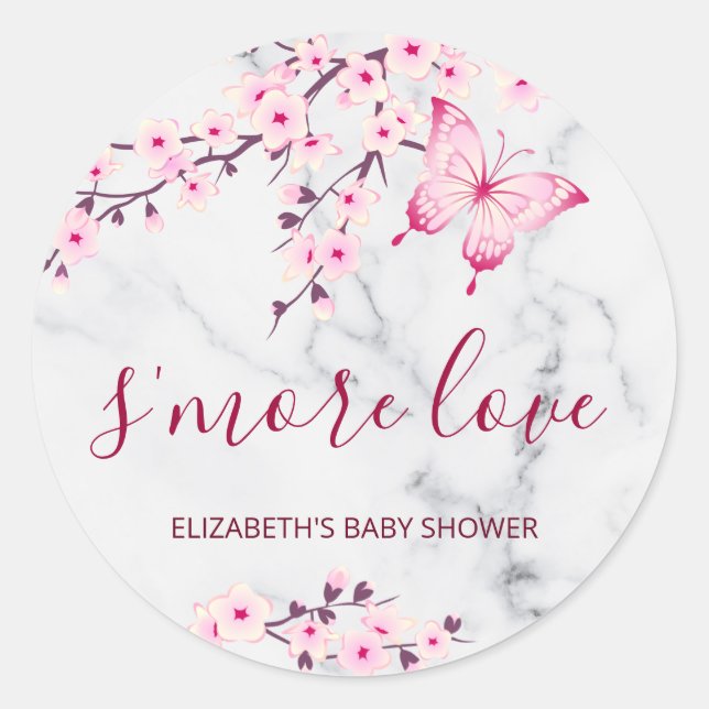 Sticker Rond Cerise Fleurs Papillon S'more Amour (Devant)