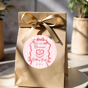 Sticker Rond Cerise gâteau rose coquette arc fête d'anniversair