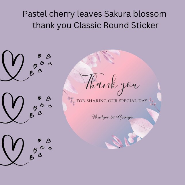 Sticker Rond Cerise pastel feuilles Sakura fleurom merci (Pastel cherry leaves Sakura blossom thank you Classic Round Sticker)