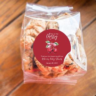 Sticker Rond Cerise rouge sur le Baby shower de la corbeille ro