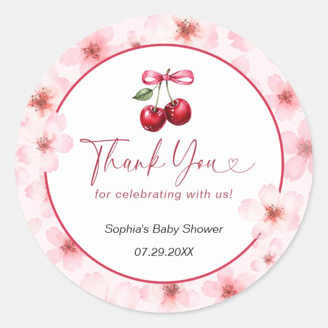 Sticker Rond Cerise sur le Baby shower supérieur Cerise Fleur M (Devant)