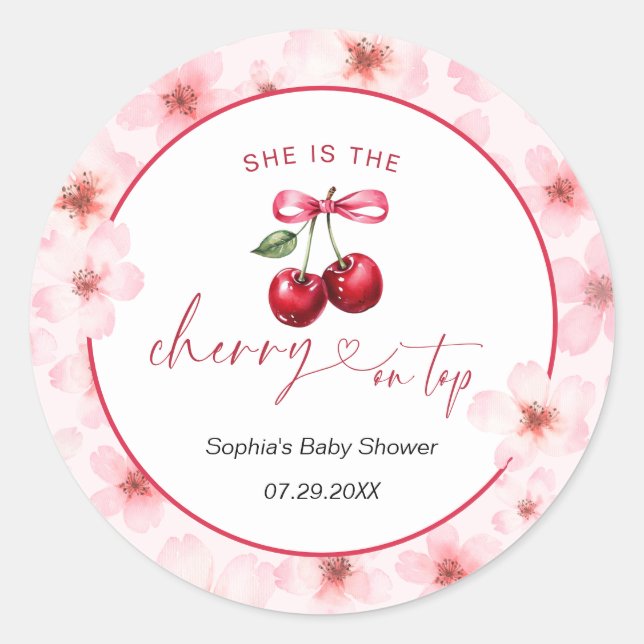Sticker Rond Cerise sur le Baby shower supérieur Fleur de ceris (Devant)