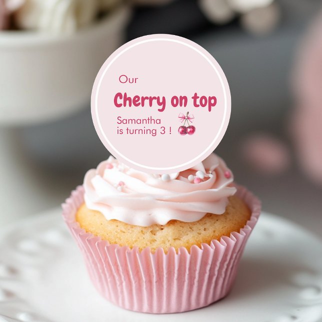 Sticker Rond Cerise sur le dessus Cerise rose Anniversaire (Créateur téléchargé)