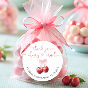 Sticker Rond Cerise sur le dessus Coquette Bow Baby shower Merc