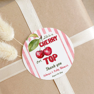 Sticker Rond Cerise sur le dessus Fête bébé Rose Rétro Rayé