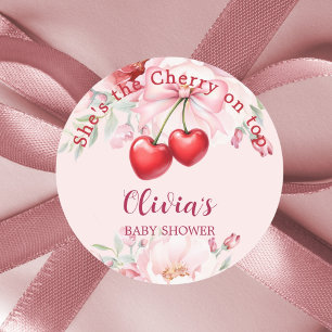 Sticker Rond Cerise sur le dessus ruban rose florales Baby Show