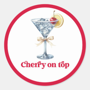 Sticker Rond Cerise sur le Gâteau Martini Rétro Fête d'Annivers