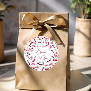 Sticker Rond Cerise sur le haut ruban fantaisie baby shower fav