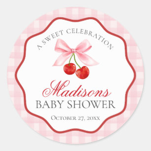 Sticker Rond Cerise Sweet Coquette Rose Baby shower Bow Sceau