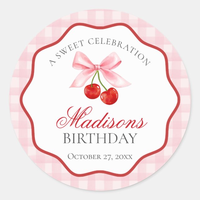 Sticker Rond Cerise Sweet Coquette Rose Bow Sceau d'anniversair (Devant)