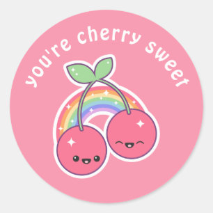 Sticker Rond Cerises d'arc-en-ciel de Kawaii