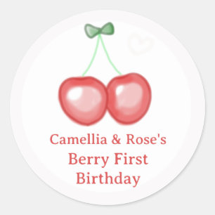 Sticker Rond Cerises Mignonnes pour un Premier Anniversaire aux