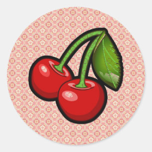 Sticker Rond Cerises sur Fleur