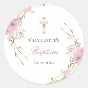 Sticker Rond cerisier fleur catholique fille Baptême