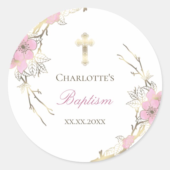 Sticker Rond cerisier fleur catholique fille Baptême (Devant)