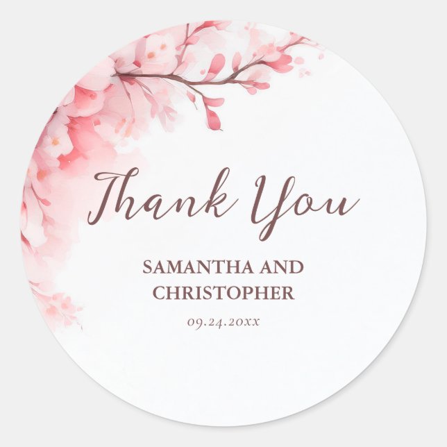 Sticker Rond Cerisier Fleur de mariage Favoriser le Merci (Devant)