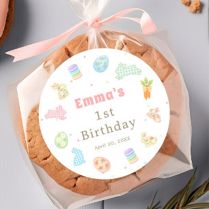 Sticker Rond Certains Bunny a un an Anniversaire Pastel