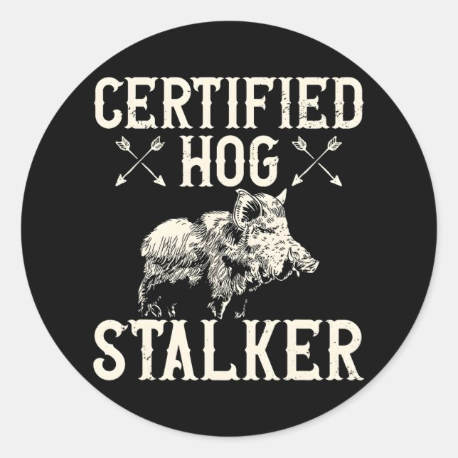 Sticker Rond Certifié Hog Stalker Pig Animaux Chasse Sauvage (Devant)