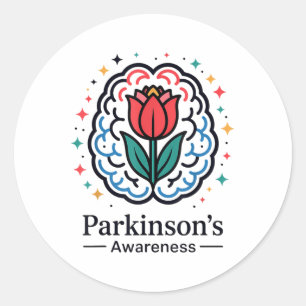 Sticker Rond Cerveau et tulipe de sensibilisation à la maladie 