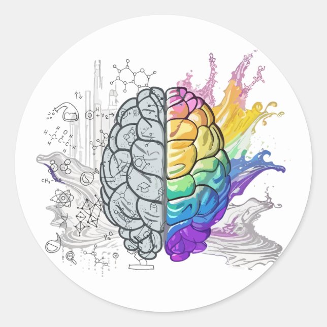 Sticker Rond Cerveau gauche contre Cerveau droit Création (Devant)